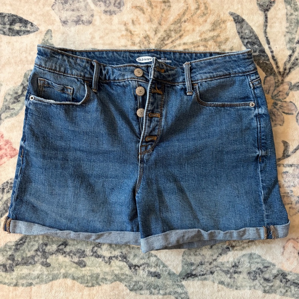 Old Navy Dark Blue Women's Denim Button-Fly Roll-Cuff Shorts